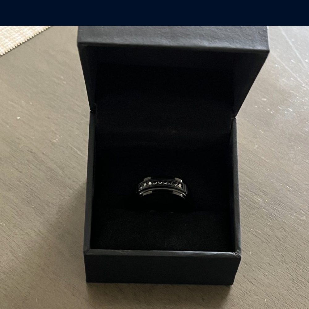 Black stainless steel tungsten men’s wedding band with black diamonds